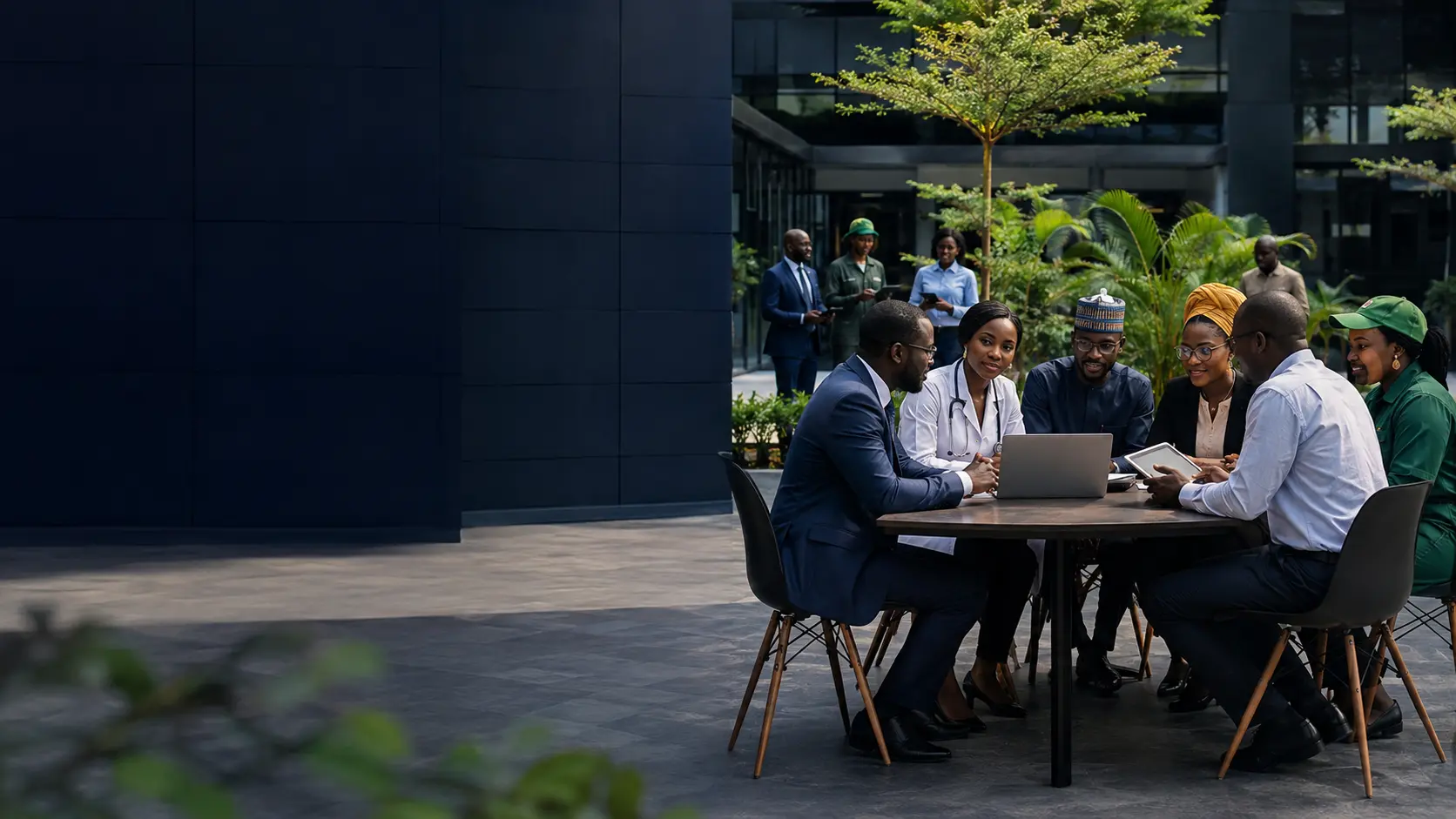 Cross-sector Nigerian professionals collaborating around digital infrastructure